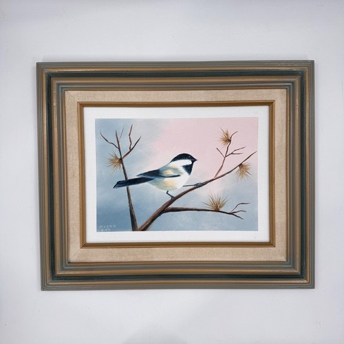 Vintage chickadee oil painting - vintage,